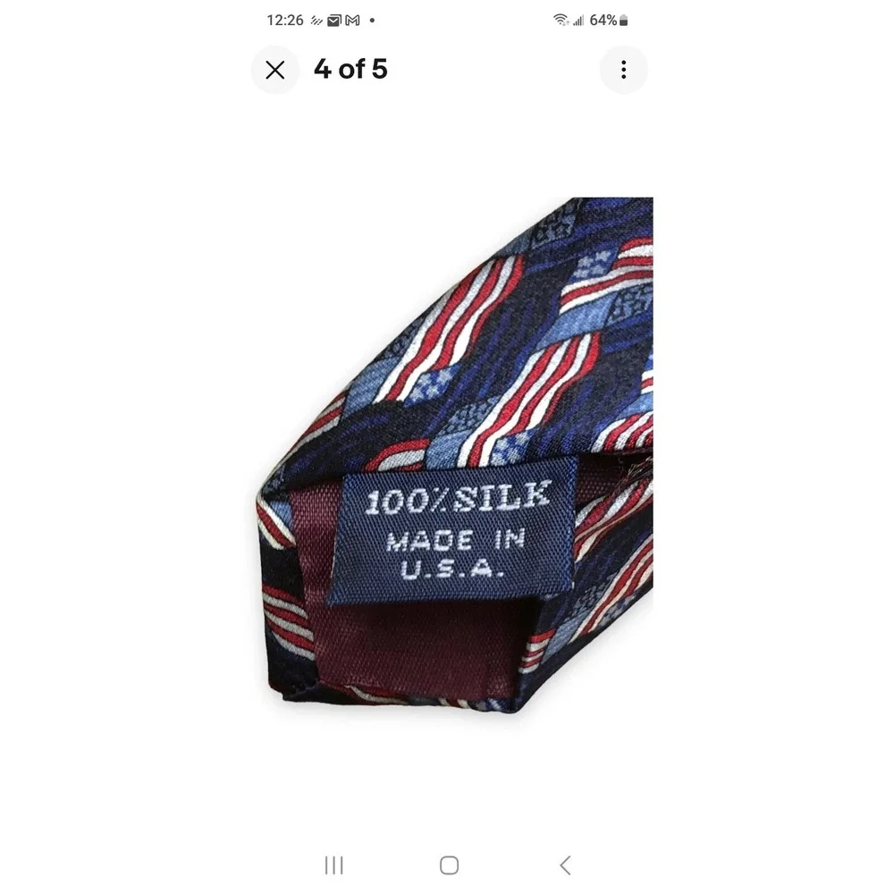 Stonehenge Men's Silk Necktie American Flag Geometric USA Red White Blue Tie‎